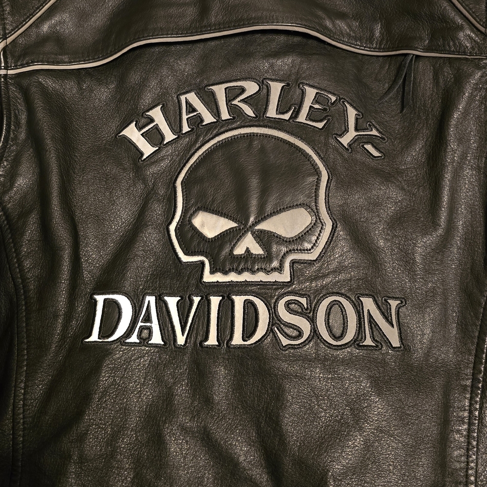 Women's Harley-Davidson Black Leather Jacket With Reflective Logos - Picture 3 of 12